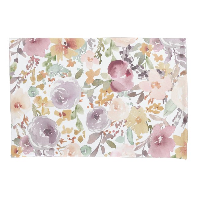 Funda De Cojín Flores acuarelas de fondo pastel (Anverso)
