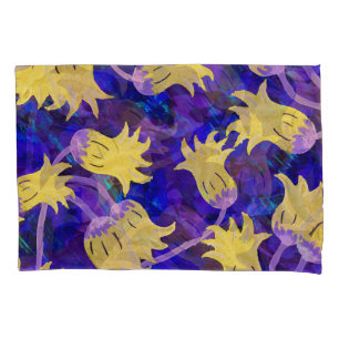 Funda De Cojín Flores amarillas: fondo oscuro acuarela arte
