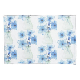 Funda De Cojín Flores azules en jarrón de vidrio