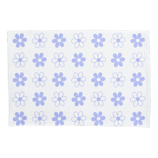 Funda De Cojín Flores azules y blancas en blanco (Anverso)