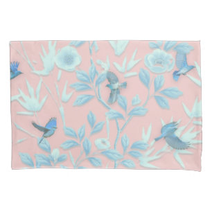 Funda De Cojín flores azules y pájaro ,Color claro del fondo del 