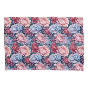 Funda De Cojín Flores azules y rosas