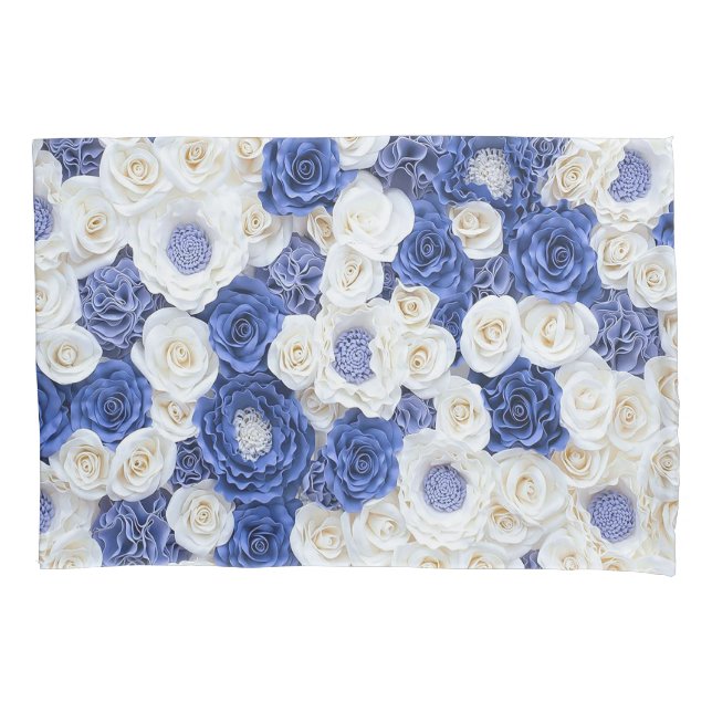 Funda De Cojín Flores blancas azules elegantes Girly (Anverso)