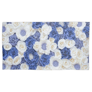 Funda De Cojín Flores blancas azules elegantes Girly