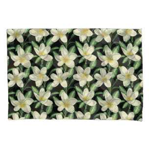 Funda De Cojín Flores blancas sin costuras trópicas hoja verde