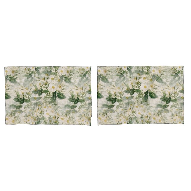 Funda De Cojín Flores blancas suaves y románticas y hojas verdes (Anverso - Set)