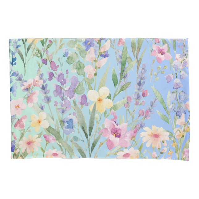 Funda De Cojín Flores Coloridas Verde Azul (Anverso)