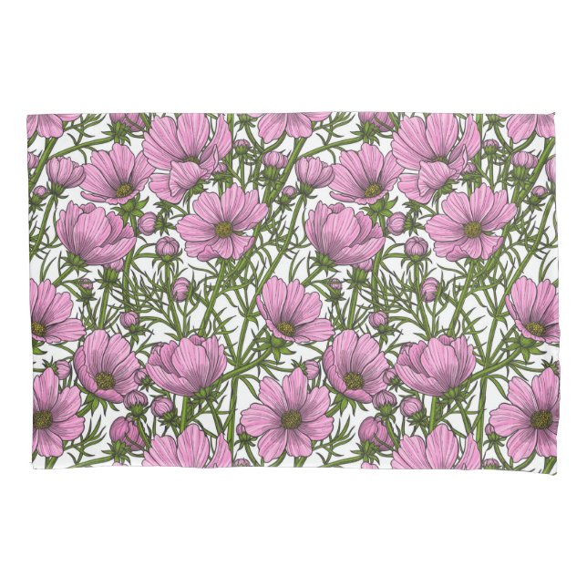 Funda De Cojín Flores Cosmos rosadas (Anverso)