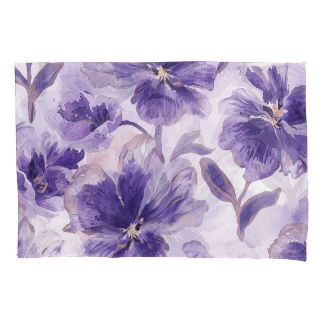 Funda De Cojín Flores de Acuarela Violeta Pintadas (Anverso)
