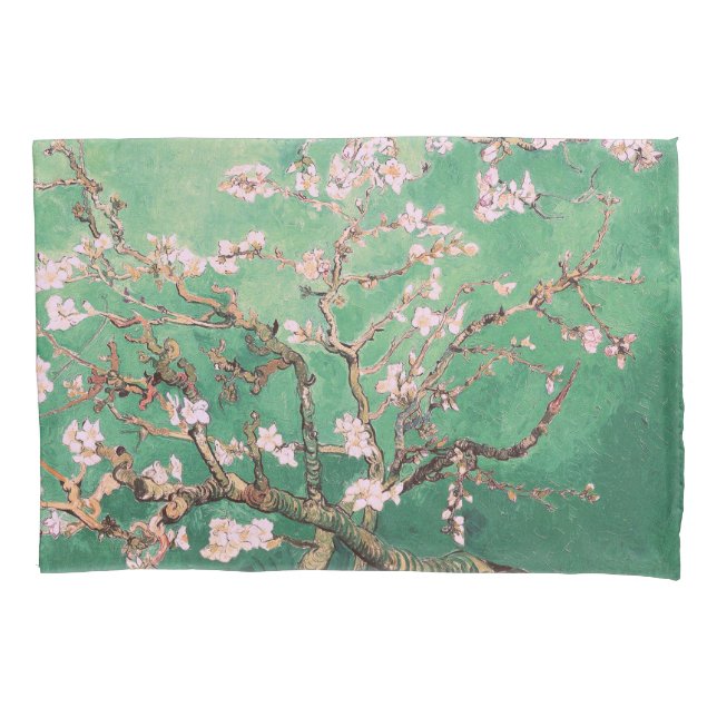 Funda De Cojín Flores de almendra de Van Gogh verde (Anverso)