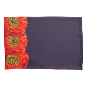 Funda De Cojín Flores de amapola rojas y marina oscura