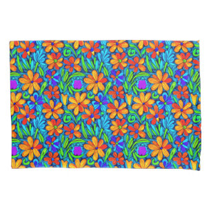 Funda De Cojín Flores de arte popular de colores vivos