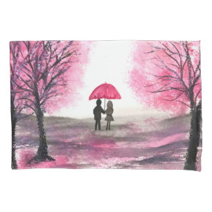Funda De Cojín Flores de cerezo rusas adoran a la pareja Red Umbr