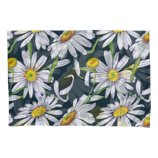 Funda De Cojín Flores De Chamomile: Acuarela Azul Oscuro. (Anverso)