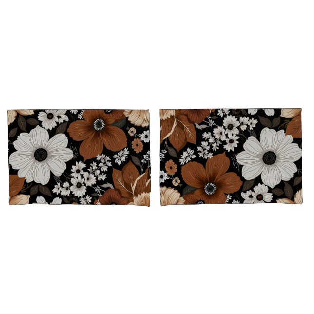 Funda De Cojín Flores de crema, marrón y blanco con estado de áni (Anverso - Set)