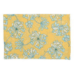 Funda De Cojín Flores de crisantemo vintage, patrón oriental.