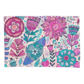 Funda De Cojín Flores de doodle botánico, sin costura, textura vi