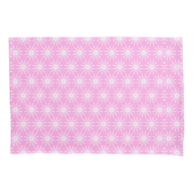 Funda De Cojín Flores de Estallido de Estrella Blancas sobre Rosa (Anverso)