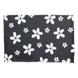Funda De Cojín Flores de margarita blanca y negra en el boho de v