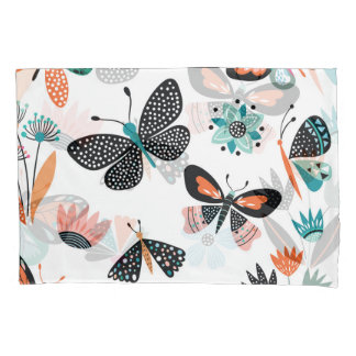 Funda De Cojín Flores de mariposas: Colección de manos dibujadas