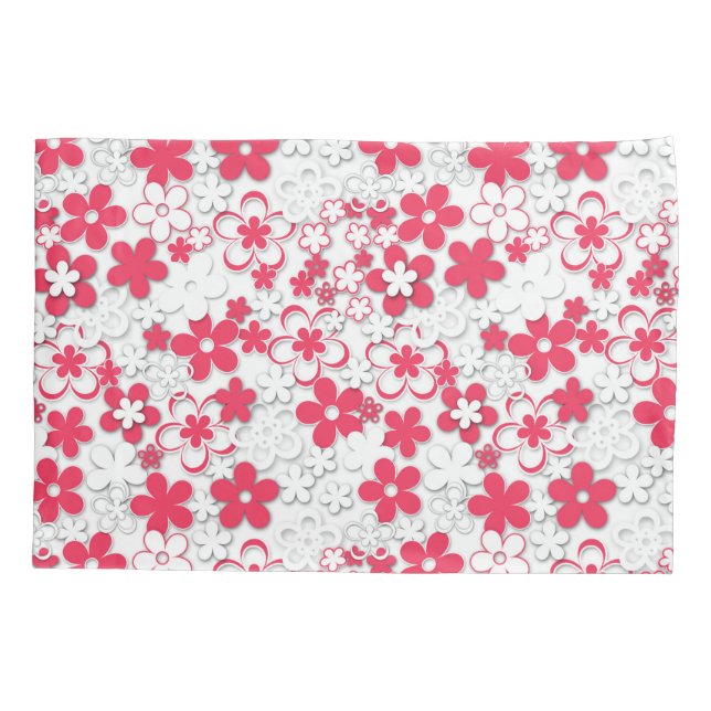 Funda De Cojín Flores de papel rojo y blanco (Reverso)