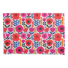 Funda De Cojín Flores de primavera rosada y roja caliente acuarel