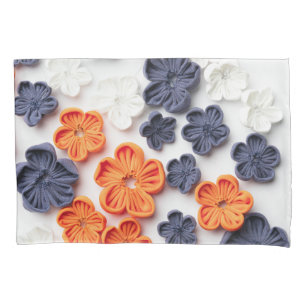 Funda De Cojín Flores de tela cosida artesanal de primavera azul