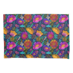 Funda De Cojín Flores exóticas Flores Vibrantes Patrón tropical