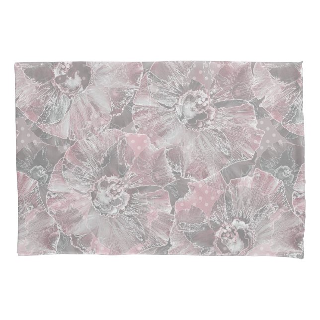 Funda De Cojín Flores grandes grises rosadas elegantes (Anverso)