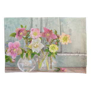 Funda De Cojín Flores Hellebores en vasos