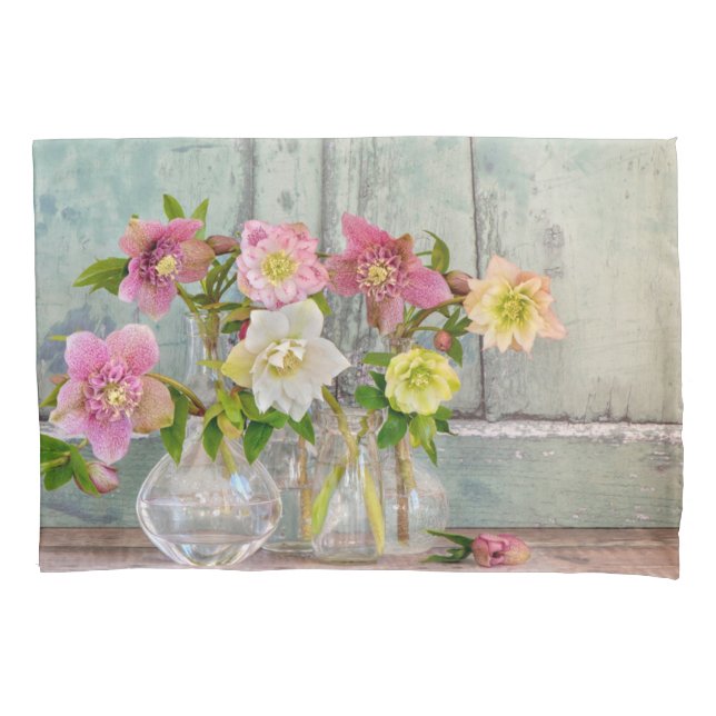 Funda De Cojín Flores | Hellebores en vasos (Anverso)
