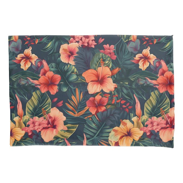 Funda De Cojín Flores Hibiscus, Patrón Floral Tropical (Anverso)