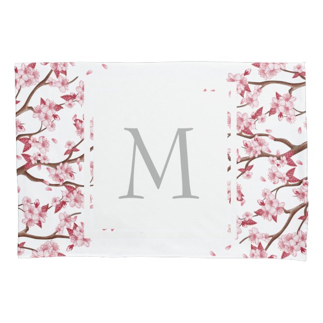 Funda De Cojín Flores japonesas de cerezo rosado - Monogramadas (Anverso)