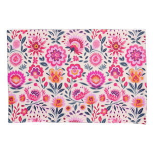Funda De Cojín Flores mexicanas de color rosa fucsia floral