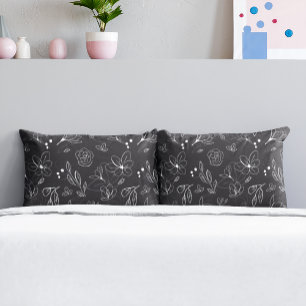 Funda De Cojín Flores modernas Minimalistas blancas y negras