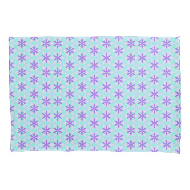Funda De Cojín Flores moradas con mantas acuamarinas y rosadas (Anverso)