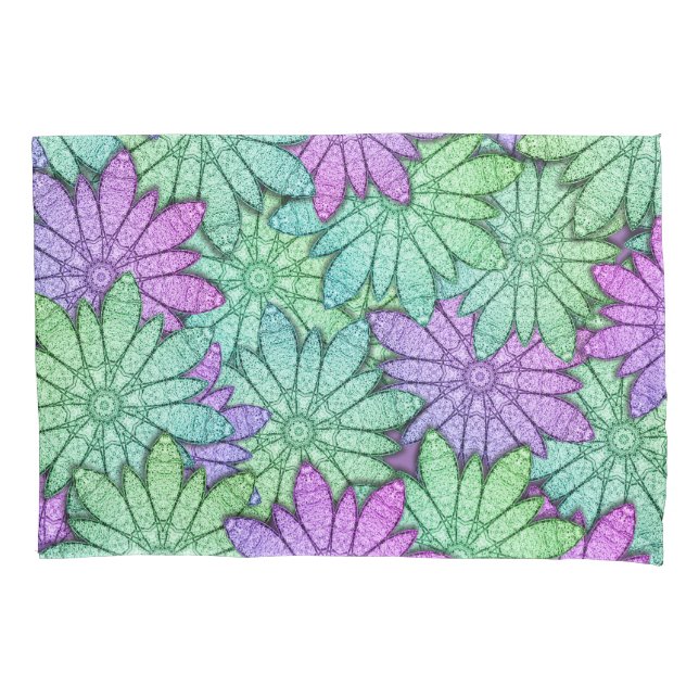 Funda De Cojín Flores moradas y verdes divertidas (Anverso)