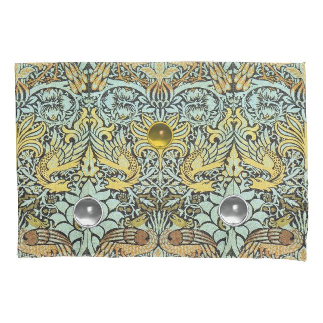 FUNDA DE COJÍN FLORES, PÁQUINAS, DRAGONES, PIEDRAS BLANCAS AMARIL (Anverso-izquierdo)