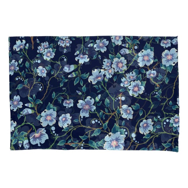 Funda De Cojín Flores para niños: azul oscuro sin costura (Anverso)