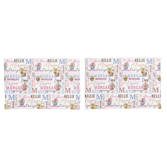 Funda De Cojín Flores pintadas con nombre y monograma (Anverso - Set)