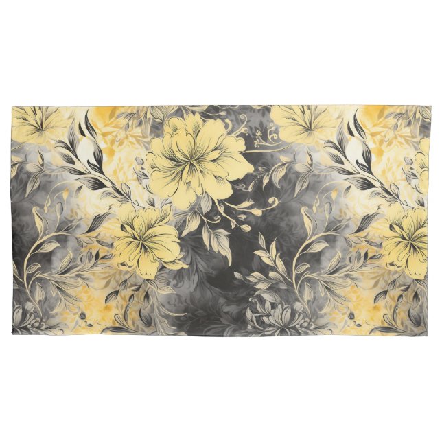 Funda De Cojín Flores radiantes: amarillo y negro (Anverso-izquierdo)