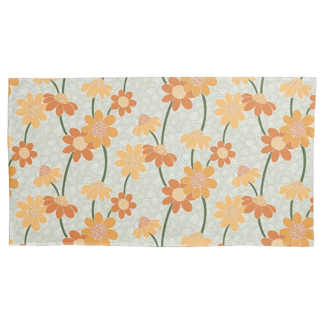 Funda De Cojín Flores retro de los años 70 apagadas (Anverso)
