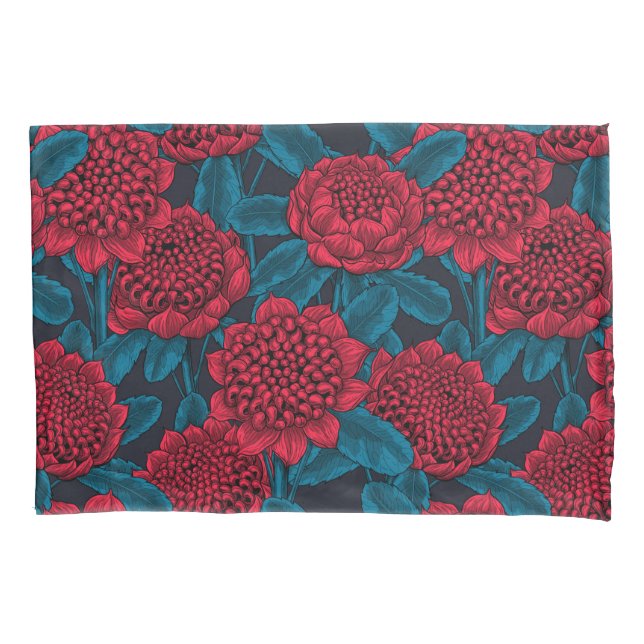 Funda De Cojín Flores rojas de waratah (Anverso)