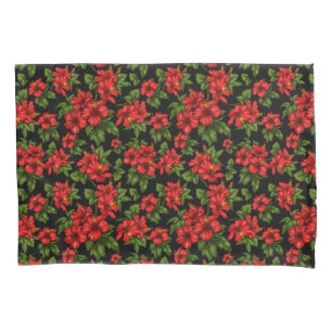 Funda De Cojín Flores rojas en el fondo negro
