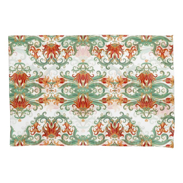 Funda De Cojín Flores rojas estilo chino ornamental (Anverso)