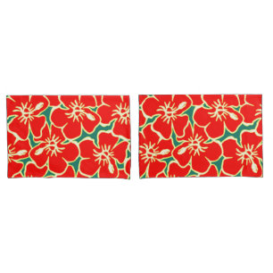 Funda De Cojín Flores rojas hibiscus tropical hawaiana
