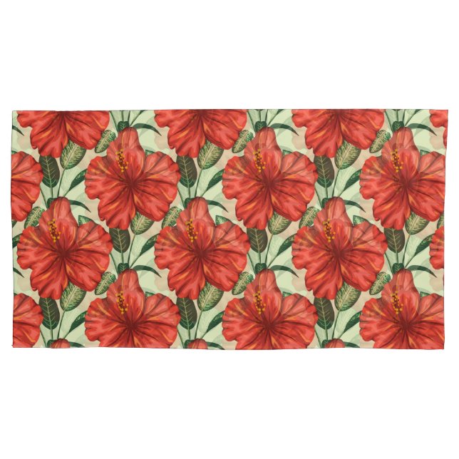 Funda De Cojín Flores rojas trópicas sin costura (Anverso-izquierdo)