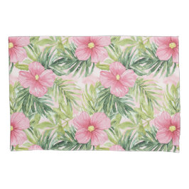 Funda De Cojín Flores rosadas tropicales franjas verdes