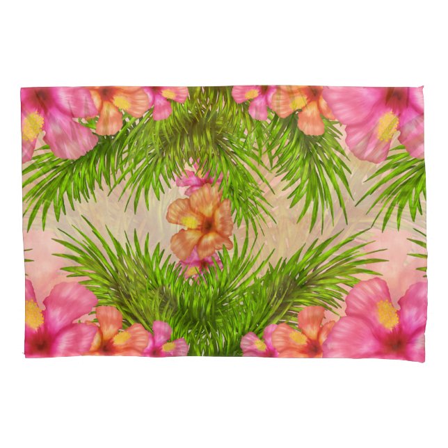Funda De Cojín Flores rosadas tropicales verde hojas Moda floral (Anverso)