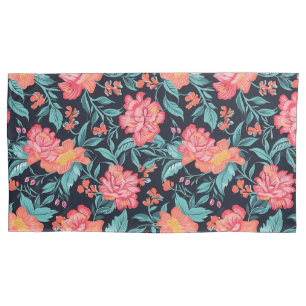 Funda De Cojín Flores rosadas y corales